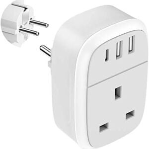 European Plug Adapter, UK to EU Euro Europe Schuko 32W USB C Fast Travel Charger Grounded USBC Adaptor Type C for Germany France Spain Turkey Greece Iceland Poland Russia Portugal Austria(Type E/F)