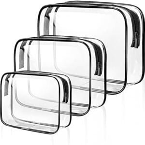 SLIJAR Clear Travel Toiletries Bag, 3 PCS Portable Waterproof Toiletry Bags for Women and Men, Clear Makeup Bags PVC Cosmetic Bag, Travel Accessories Wash Bag for Travelling and Holiday