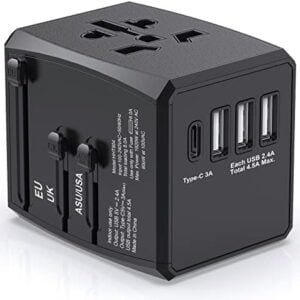 Universal Travel Adapter Worldwide, International Travel Plug Adapter With USB C and 3 USB Travel Adaptor All in One Universal Charger Power Adapter for European EU US UK AUS
