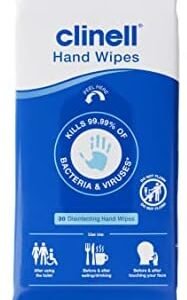 Clinell Antimicrobial Hand Wipes for Cleaning & Disinfecting - Sanitising Wipes, Ideal for Travel - Dermatologically Tested, Kills 99.99% of Bacteria & Viruses* - Pack of 30 Wipes, Blue, Pack of 1