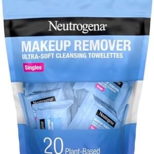 Neutrogena Makeup Remover Cleansing Towelette Singles, Daily Face Wipes To Remove Dirt, Oil, Makeup & Waterproof Mascara, Individually Wrapped, 20 Count