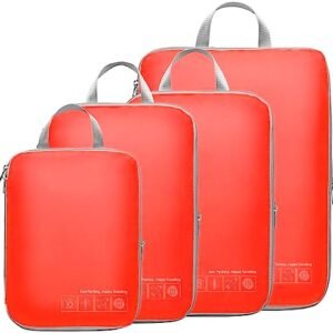Cambond Pack of 4 Luggage Compression Cubes Red