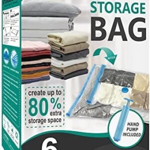 6 Jumbo Vacuum Storage Bags, Space Saver Bags Compression Storage Bags for Comforters and Blankets, Vacuum Sealer Bags for Clothes Storage, Hand Pump Included