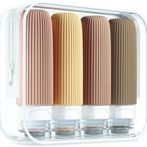 Mrsdry Travel Bottles Toiletries，Tsa Approved 3oz Portable Travel Bottles，BPA Free Leak Proof Squeezable Silicone Travel Size Containers，Travel Accessories w/ Clear Toiletry Bag (4 Pack)，Transparent