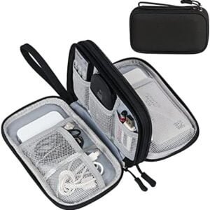 FYY Electronic Organizer, Travel Cable Organizer Bag Pouch Electronic Accessories Carry Case Portable Waterproof Double Layers All-in-One Storage Bag for Cable, Cord, Charger, Phone, Earphone Black