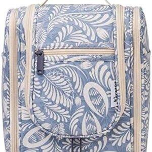 Travel Hanging Toiletry Wash Bag Makeup Cosmetic Organizer for Women (Blue Leaf (Medium))