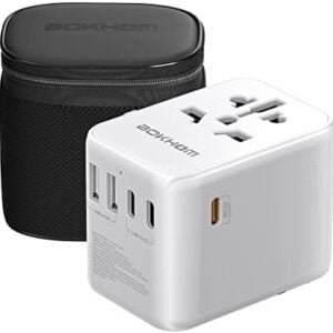 Worldwide Travel Adapter with USB C PD 30W Fast Charging , (3 USB C 2 USB-A ) Universal Socket Dual 10A Fuses Surge Protection All In One International Adapter - EU UK US AU Plugs