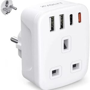 UK to European plug adapter with USB - 2 USB C [PD20W] Fast Charge, European To UK Plug Adaptor, EU To UK Adapter, Euro Travel Adapter For Germany Spanish France Turkey Swiss Greece etc(Type E/F)