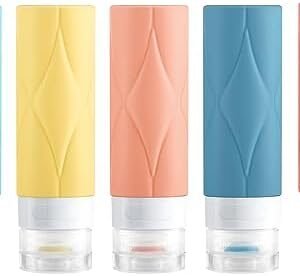 AMOMELA Travel Bottles for Toiletries, 3oz Travel Size Containers, TSA Approved,BPA Free Leak Proof Squeezable Silicone Travel Size Bottles for Shampoo Conditioner Lotion