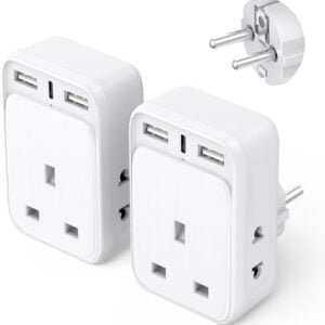 UK to European Travel Adapter 2 Pack, AODENG UK to EU Travel Adapter with 3 USB Ports (1 20W USB C), European Plug Adapter with 2 Shaver Adapter for Germany France Poland Spain and More (Type E/F)