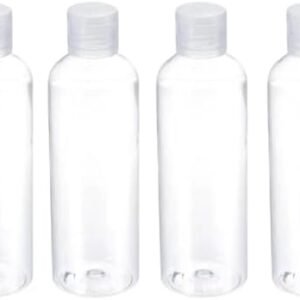 Palm Safe 4 pcs 100ml/3.5 OZ Clear Plastic Travel Bottles, Durable Strong Recyclable BPA Free Storage Bottles, Empty Refillable Containers with Flip Cap Leak Proof for Toiletries