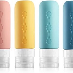 Gemice Silicone Travel Bottle, 4 Pack Portable Travel Containers Set LeakProof Refillable Squeezable for Lotion Liquid Shampoos, Soap and Toiletries (90ml)