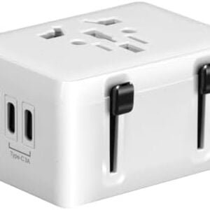 Universal Travel Adapter Plug, Worldwide Travel Adapter Built-in 2 USB A Ports and 2 USB C Universal AC Socket Adapter Portable International Travel Charger Plug for UK USA EU AUS Multi Countries