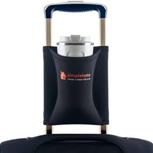 simpletome Luggage Cup Holder Hands-Free Travel Drink Caddy Bag Attachment Simple Style Elastic Materials Easy To Install and Remove (Black)