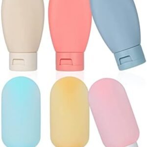 Kunandroc 6 Pcs Travel Bottles Set, 60ML Travel Containers Refillable Squeezable Bottles for Travel Toiletries, Shampoo and Conditioner, Multi