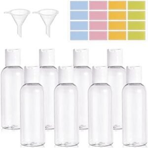 Ailvor 100ml Travel Bottles, Travel Bottles for Toiletries Empty Refillable, 8pcs Clear Container Travel with 2 Funnels and Colorful Labels, Plastic Travel Bottles for Shampoo Lotions Cosmetics