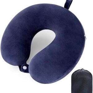 WENGX Travel Pillow Neck Pillow Memory Foam Travel Pillows Head Support Cushion for Airplane Train Car Office Travel Essential Flight Pillows for a Long Hauls Sleeping Rest (Navy Blue)