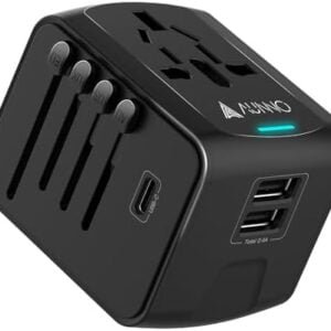 AUNNO Universal Travel Adapter, International Travel Plug Adapter with 1 USB C and 2 USB Ports, All in One Worldwide Plug Adaptor, UK to European Power Universal Plug Adaptor for EU USA Australia