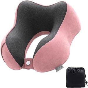 Travel Pillow Memory Foam Neck Pillow Lightweight Quick Pack for Airplane Train Car Travel Camping Neck Support Pillow (Pink)