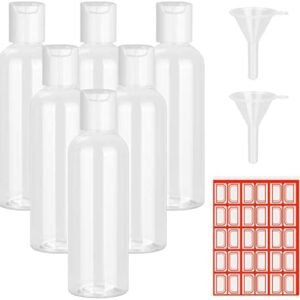 Chyaya Travel Bottle for Toiletries, 6PCS 100ml Plastic Bottles Empty Refillable Transparent Travel Bottles with Funnels and Labels for School Travel or Cosmetic