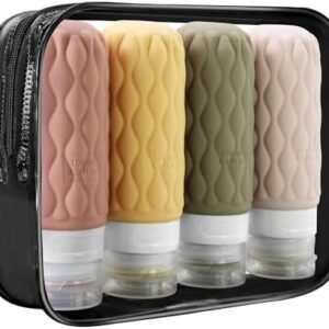 4 Pack Travel Bottles for Toiletries, 100ML Portable Silicone Travel Bottles Set with Clear Zipper Toiletry Bag, Leakproof Refillable Squeeze Travel Size Containers for Shampoo and Conditioner