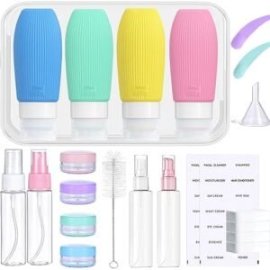 DUOAIKE 100ml Silicone Travel Bottle for Toiletries, 22 Pcs Portable Travel Containers Set Leak Proof Refillable Squeezable Containers for Lotion Liquid Shampoos, Soap and Toiletries (BPA Free) (2)