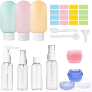 Maridergo 13 Pack Travel Bottles Set for Toiletries Empty Refillable Squeezable Bottles Containers with Spray Bottles Pots for Travel Toiletries Shampoo Shower gel Lotion Cream