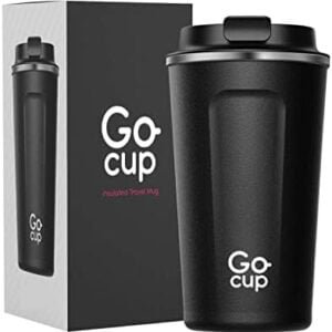 Travel Mug, Insulated Reusable Coffee Cup with Spill Proof Lid, 510ml, UK Brand, Stainless Steel, Large Size, Keep Drinks Hot and Cold, 17oz, Black
