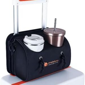 simpletome 4 in 1 Travel Essentials Organizer Bags, Luggage Drink Holder+Crossbody Bag+Phone,Tablet Stand+Storage Bag for Airport Accessories (Black)