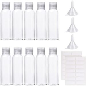 10Pcs Empty Travel Bottles Container Flip Cap Bottles Cosmetic Bottles with Funnels Syringe and Labels for Travel or Cosmetic(100ML)