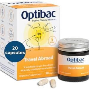 Optibac Travel Abroad Probiotics -Vegan Digestive Probiotic Supplement Formulated for Travel Support & Gut Health, 5 Billion Live Cultures - 20 Capsules