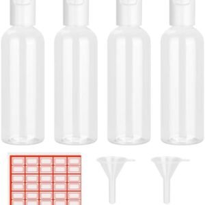 Chyaya Travel Bottle for Toiletries, 4PCS 100ml Plastic Bottles Empty Refillable Transparent Travel Bottles with Funnels and Labels for School Travel or Cosmetic