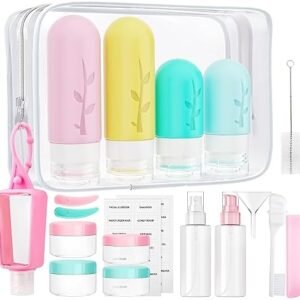 TEIVUL Travel Bottles for Toiletries,19 Pcs Silicone Travel Bottles Set with Clear Travel Toiletry Bag,TSA Approved Squeezable Silicone Travel Containers - BPA Free Accessories