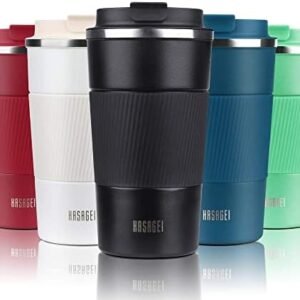 HASAGEI Travel Mug, Insulated Coffee Cup with Leakproof Lid, Vacuum Insulation Stainless Steel Bottle, Hot and Cold Coffee Mug 380ML, Black