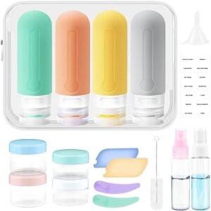 18 Pack Travel Bottles for Toiletries, Dalugo BPA Free Leak Proof Refillable Travel Containers, Squeeze Silicone Travel Toiletry Bottles for Shampoo Conditioner Lotion Soap