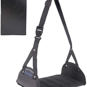 Flat Travel Foot Rest Portable Adjustable Folding Hanging Foot Hammock - for Airplane, Office, Under Desk, Car, Home Relaxing Soft Padded in Flight Anti Swelling - by BlueSkye