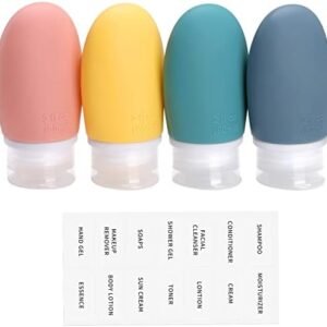 Opret 4 Pcs 60ml Silicone Travel Bottle Set, Leak Proof Refillable Squeezable Containers with Label 2oz for Shampoo, Conditioner and Toiletries, BPA Free and TSA Approved