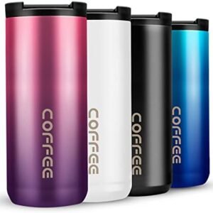 WOODFIB Travel Mug, Double Walled Coffee Cup 550ml Vacuum Insulation Stainless Steel with Leakproof Lid Eco-Friendly, for Hot and Cold Water Coffee and Tea (Gradient Purple)