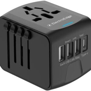ElectroEdge Universal Travel Adapter with 3USBA + 1USBC port, All-in-1 Worldwide Travel Adapter | European to UK plug adaptor | International Travel Plug adapter for US/EU/AUS/UK