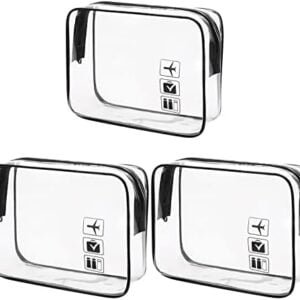 FRIUSATE 3 Pcs Clear Travel Toiletry Bags TSA Approved Travel Bags Portable & Waterproof Makeup Organiser Cosmetic Bags PVC Wash Bag with Zippers Travel Accessories for Women Men Business Trip