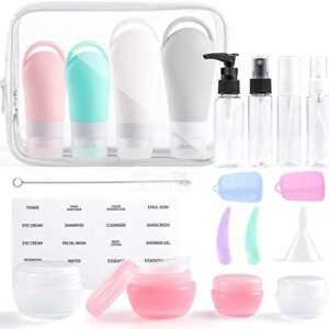 DOLOLO 20 Pack Travel Bottles for Toiletries, Leak Proof Silicone Travel Accessories, Squeezable Travel Size Containers and Shampoo Conditioner Bottles with Toiletry Bag (BPA Free)