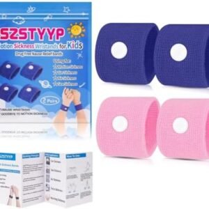 Travel Motion Car Sickness Relief Bands for Kids, Anti-Nausea Wristbands for (Pink and Blue)…