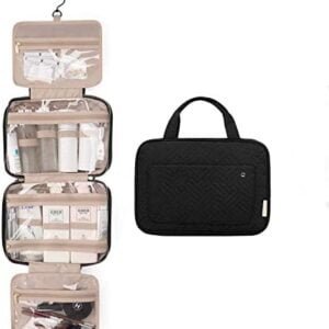 BAGSMART Toiletry Bag Large Hanging Travel Wash Bag Womens Cosmetic Bag for Full Sized Container (Black-Large)