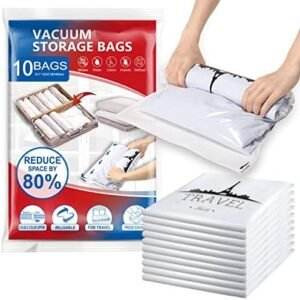 TAILI Roll Up Storage Bags for Travel, 10 Pack (40×60cm) Travel Space Saver Bags for Clothes, Bedding, Blankets, Suitcase or Moving, No Vacuum Needed Vacuum Storage Bags