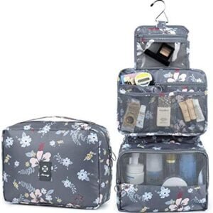 Travel Hanging Toiletry Wash Bag Makeup Cosmetic Organizer for Women Waterproof (New Dark Flower)