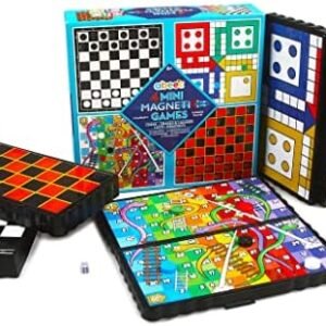 abeec 4 Mini Magnetic Games – 4 x Travel Games Includes Chess, Snakes And Ladders, Ludo & Draughts – Plane Activities For Kids - Travel & Pocket Games - Mini Travel Games