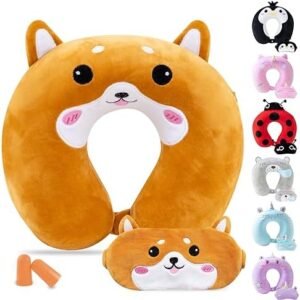 Cirorld Kids Travel Pillow Cute Neck Pillow for Travel Adult Kids Memory Foam Airplane Pillow with Sleep Mask Animal Flight Pillow Head Rest Neck Support for Cars Long Flights Sleeping Girls Boys Gift