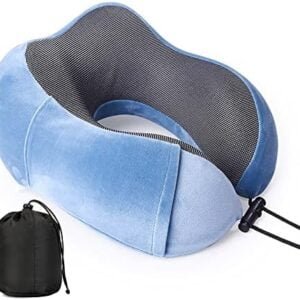 Travel Pillow 100% Pure Memory Foam Neck Pillow, Head Support Soft Pillow for Sleeping Rest Comfortable & Breathable Cover, Airplane Travel Kit Home Office Car & Home Use (Blue)